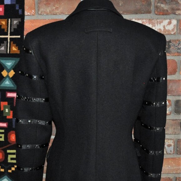 PARASUCO BLACK Wool Tailoreded Fitted CAR Coat Jacket Studded sleeves Zip-up Lrg - Picture 10 of 15